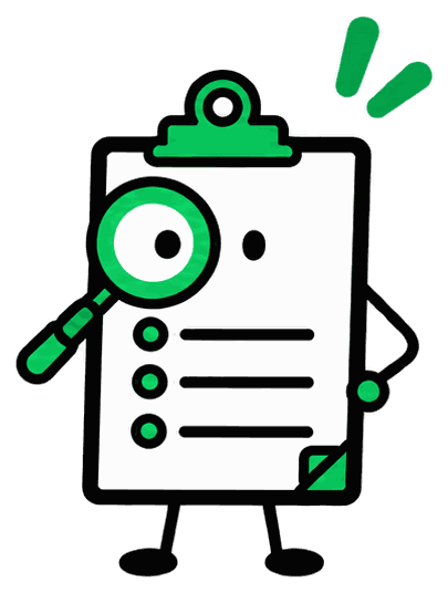 A clipboard character inspecting its own empty checklist.