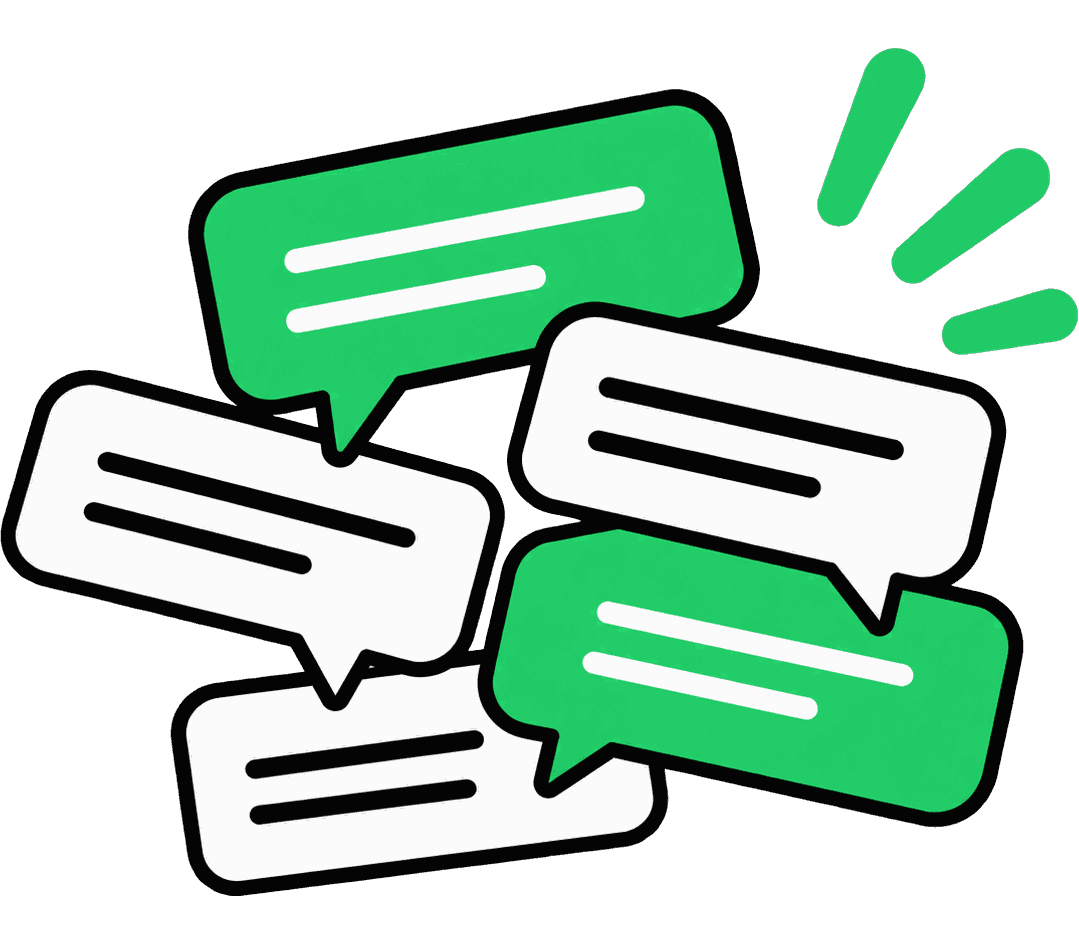 A pile of overlapping chat bubbles, more messages than one person can answer.